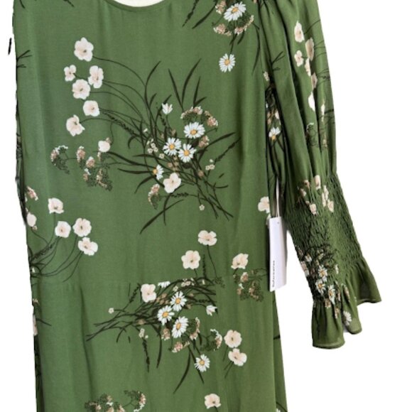 Reformation Green Floral Midi Dress Puff Sleeve Front Slit Boho Romantic Chic 4 - Picture 2 of 11